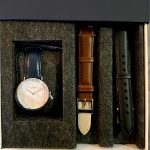 Nordgreen “NATIVE” womens watch with navy, black, and brown leather straps